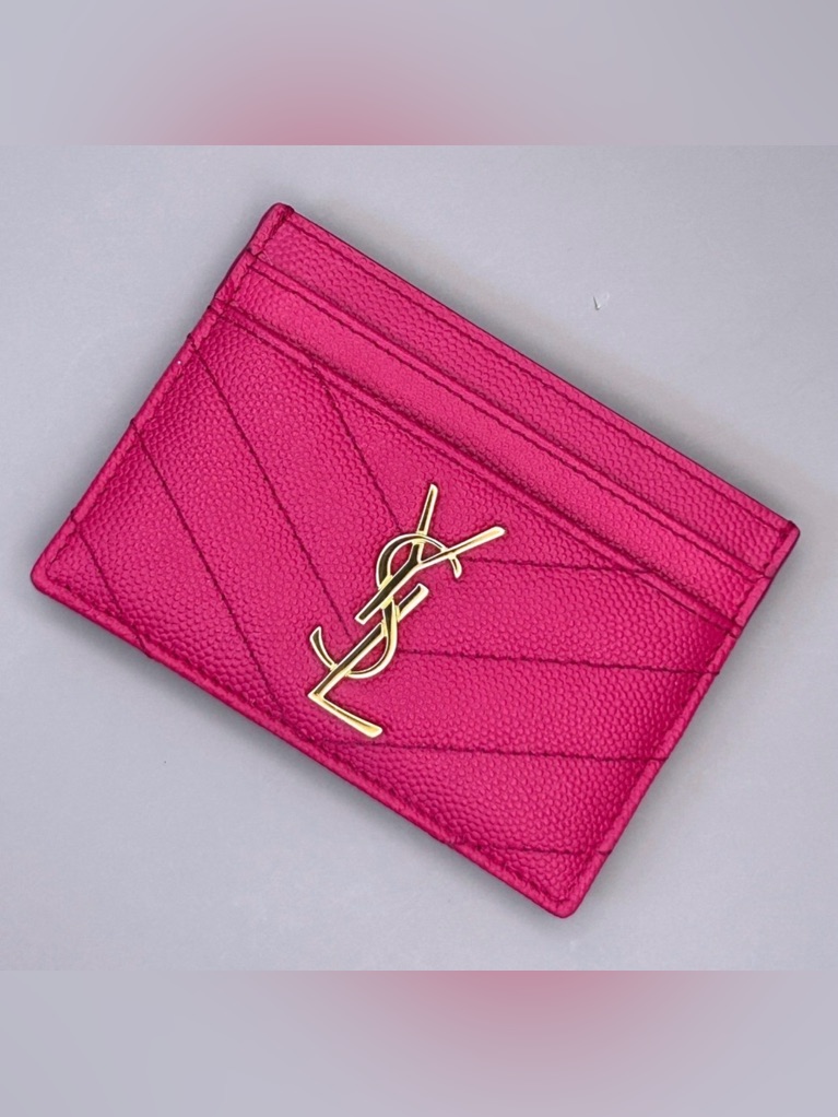 Saint Laurent Ysl Monogram Quilted Leather Credit Card Case Shocking Pink